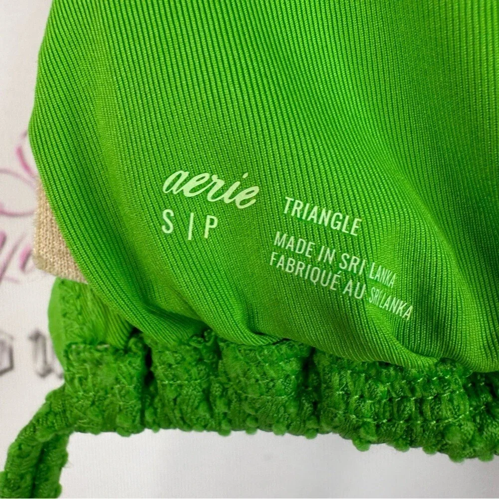 Aerie bikini, top textured fabric tie up Vibrant Green Scalloped Bikini Top
